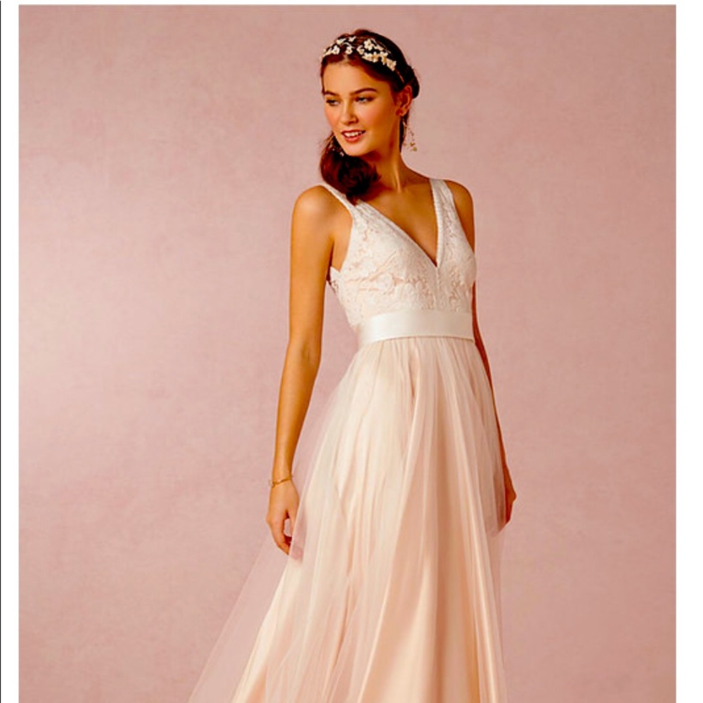BHLDN tamsin blush wedding dress.